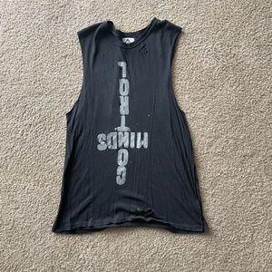 UNIF pre-distressed Control Minds cut-off t-shirt